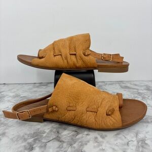 Miz Mooz| Rian Tan women’s Leather Slide Sandals with toe loop ankle strap Sz 39